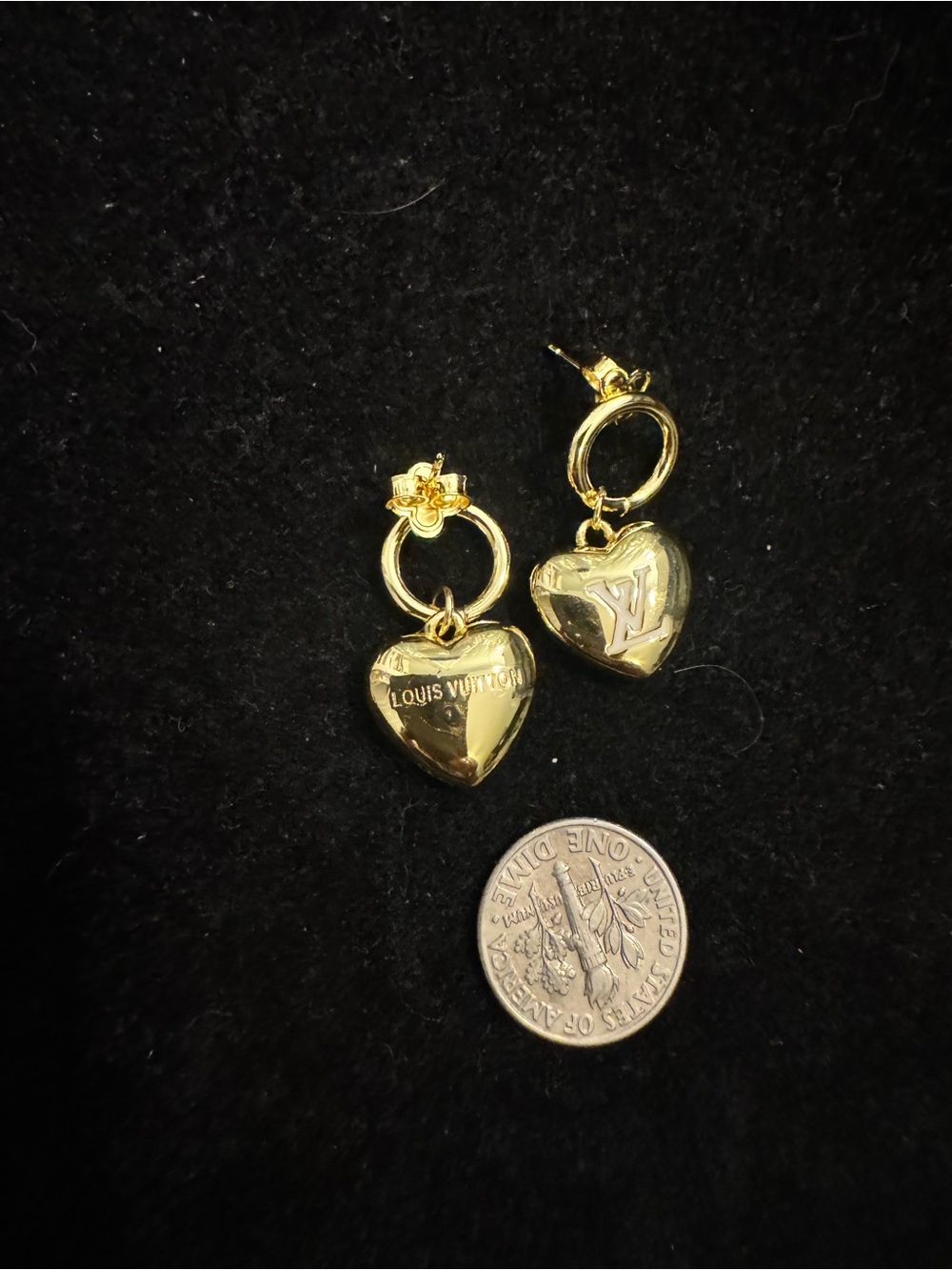 Louis Vuitton Gold Heart Drop Hoop Earrings - Picture 7 of 7